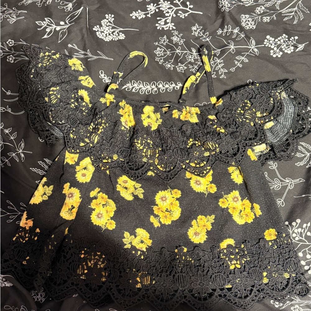 NOBO Black and Yellow Floral Lace Blouse
